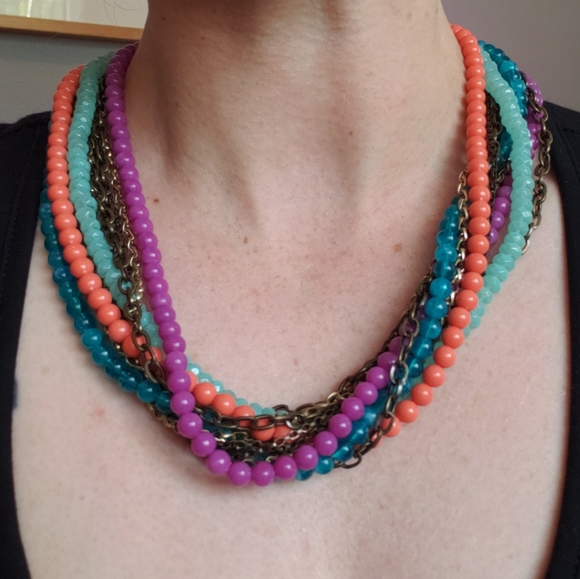 LOFT Multi Color Twisted Bead & Antique Gold Tone - Picture 1 of 6